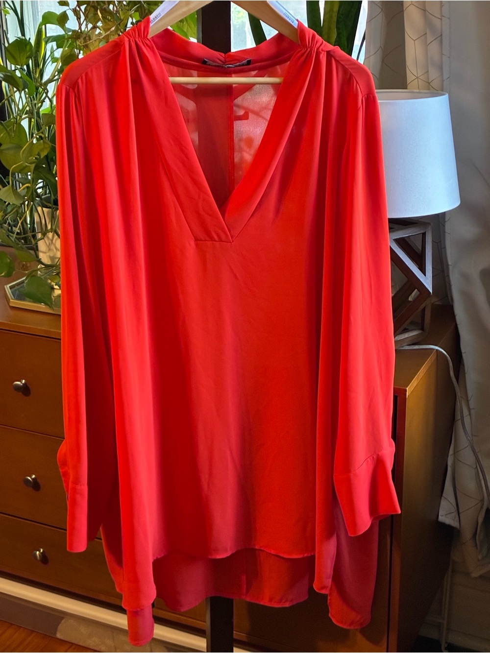 Eloquii Red V-Neck Long Sleeve Tunic